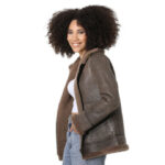 Women's Vintage Sheepskin Bomber Jacket with Cashmere Fur - Image 5