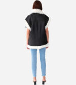 Women's White Fur Leather Biker Vest In Black - Image 3