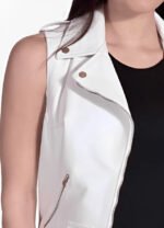 Women's White Leather Biker Vest - Image 2