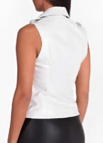 Women's White Leather Biker Vest - Image 3