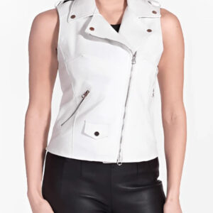 Women's White Leather Biker Vest