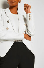 Women's White Leather Blazer With Silver Buttons - Image 2
