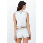 Women's White Low-Rise Studded Leather Micro Shorts - Image 4