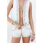 Women's White Low-Rise Studded Leather Micro Shorts - Image 5