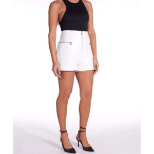 Women's White Nappa Lambskin Leather Unlined Shorts