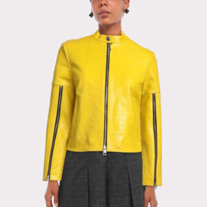 Yellow Croc-Embossed Leather Jacket for Women