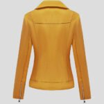Women's Yellow Suede Leather Moto Biker Jacket - Image 4