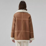 Women's Genuine Sheepskin Brown Aviator Shearling Jacket Coat - Image 2