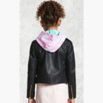 Zipper Front Black Leather Moto Jacket for Girls - Image 2