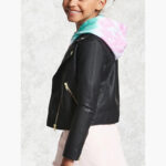 Zipper Front Black Leather Moto Jacket for Girls - Image 3