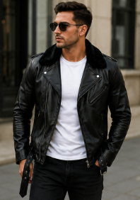 Classic Black Leather Biker Jacket photo review