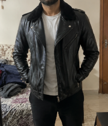 Classic Black Leather Biker Jacket photo review
