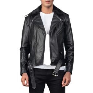 Classic Black Leather Biker Jacket photo review