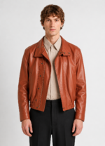 Chocolate Soft Leather Blouson Jacket - Image 3